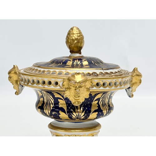 84 - Early Crown Derby. An Early 19th Century gilt potpourri pot with cover. With acorn handle, mask rims... 