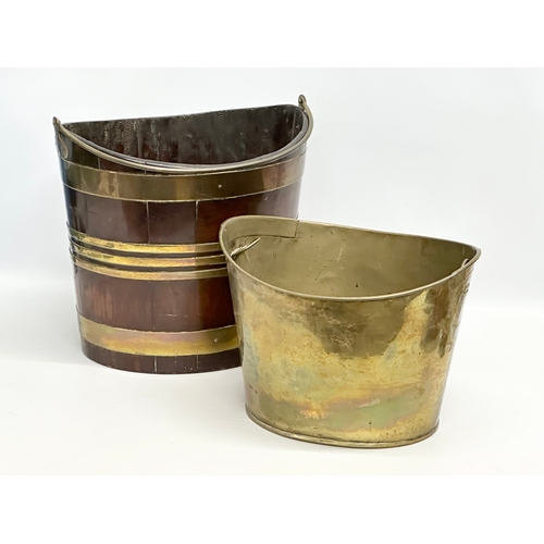 27 - A Late 18th Century George III mahogany and brass bound peat bucket, with original brass liner. Circ... 