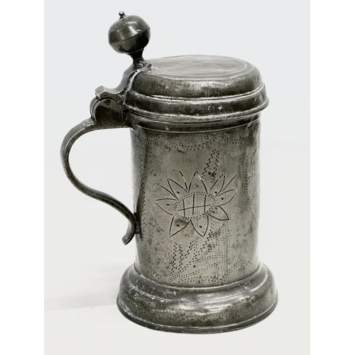 55 - Two rare Mid 18th Century German engraved pewter tankards. Signed and dated. 1746/1763. Makers mark ... 