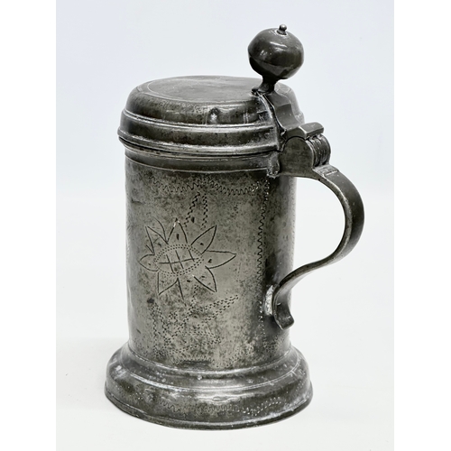 55 - Two rare Mid 18th Century German engraved pewter tankards. Signed and dated. 1746/1763. Makers mark ... 