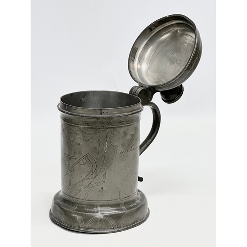 55 - Two rare Mid 18th Century German engraved pewter tankards. Signed and dated. 1746/1763. Makers mark ... 