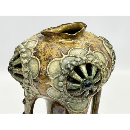 18 - Riessner, Stellmacher & Kessel. A large Art Nouveau Amphora 4 handled iridescent glazed, 4 handle po... 