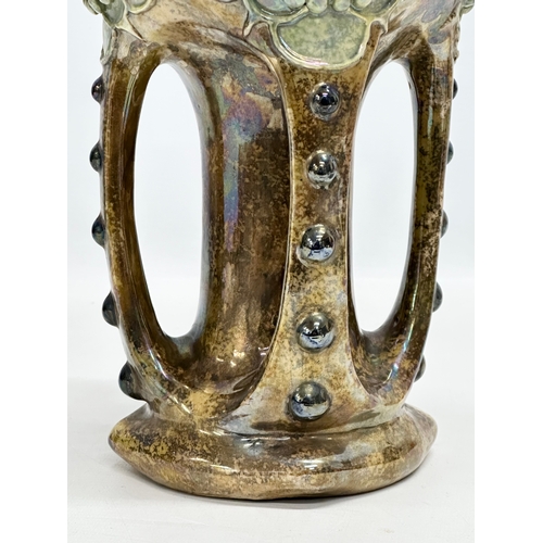 18 - Riessner, Stellmacher & Kessel. A large Art Nouveau Amphora 4 handled iridescent glazed, 4 handle po... 