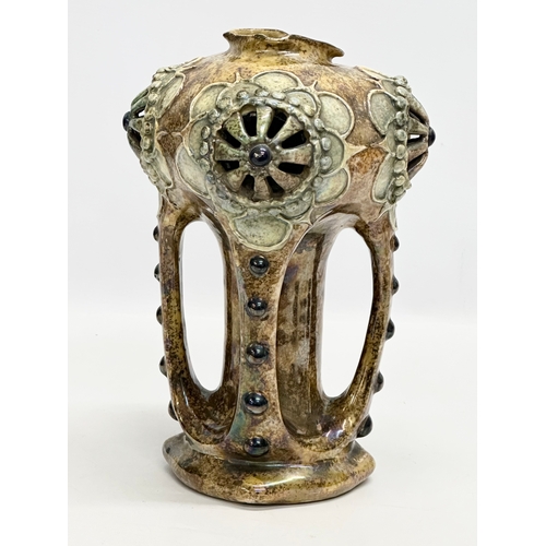 18 - Riessner, Stellmacher & Kessel. A large Art Nouveau Amphora 4 handled iridescent glazed, 4 handle po... 