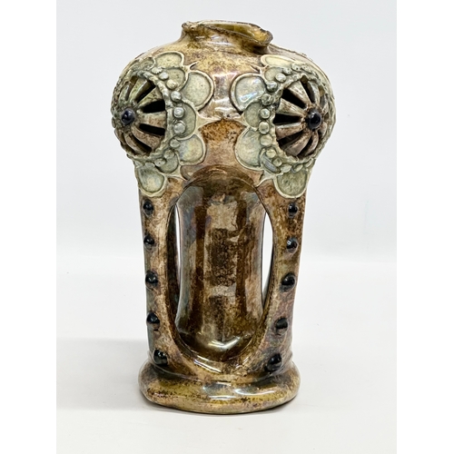 18 - Riessner, Stellmacher & Kessel. A large Art Nouveau Amphora 4 handled iridescent glazed, 4 handle po... 