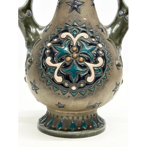 19 - Riessner, Stellmacher & Kessel. An Amphora Art Nouveau glazed 3 spout vase. Austria. Early 20th Cent... 