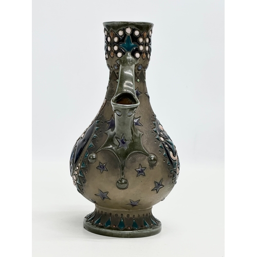 19 - Riessner, Stellmacher & Kessel. An Amphora Art Nouveau glazed 3 spout vase. Austria. Early 20th Cent... 