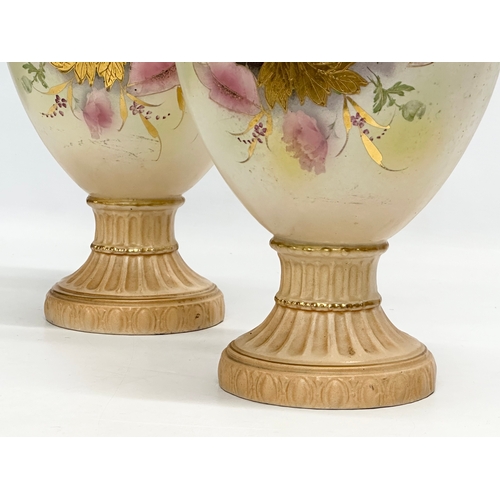 132 - William Adams. A pair of large Late 19th Century Crown Semi Porcelain baluster urns with covers. Han... 