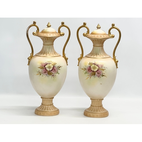 132 - William Adams. A pair of large Late 19th Century Crown Semi Porcelain baluster urns with covers. Han... 