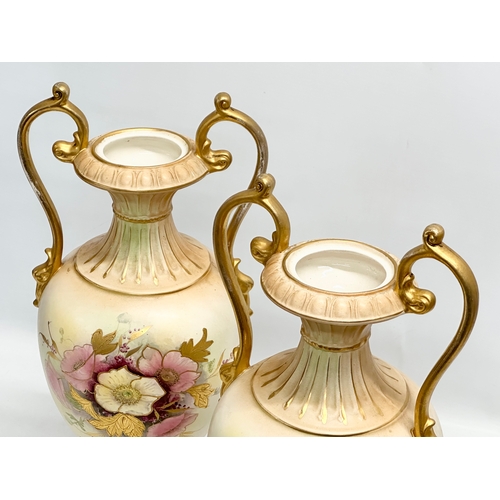 132 - William Adams. A pair of large Late 19th Century Crown Semi Porcelain baluster urns with covers. Han... 