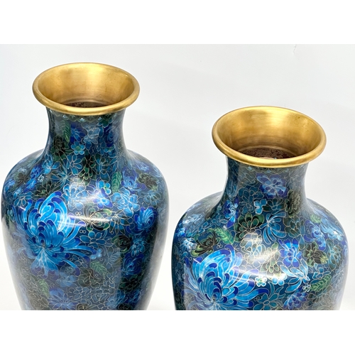 63 - A pair of large Mid 20th Century Chinese cloisonné enamel baluster vases on stands. 20x45cm on stand... 