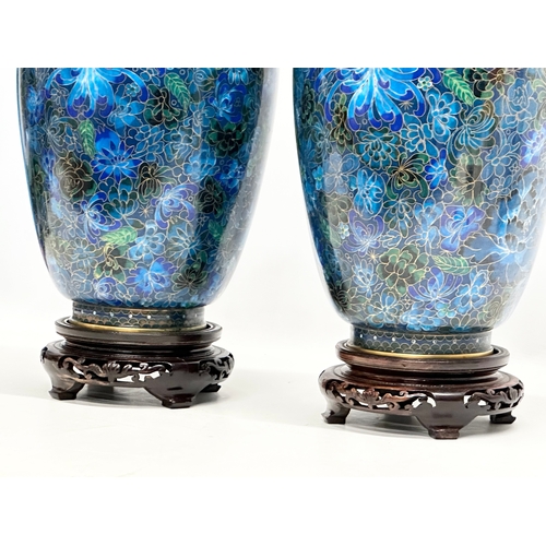 63 - A pair of large Mid 20th Century Chinese cloisonné enamel baluster vases on stands. 20x45cm on stand... 