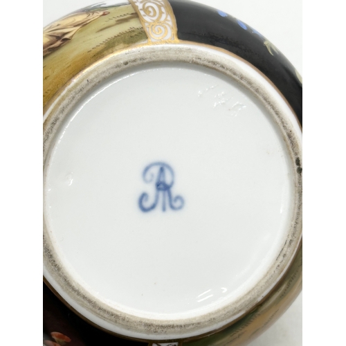 138 - Augustus Rex. A Late 19th Century hand painted porcelain trinket box with cover and rose handle. 10.... 