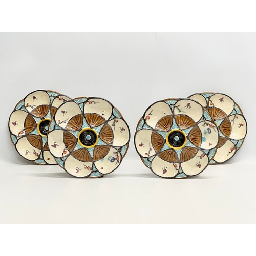 3 - Simon Fielding & Co. A rare set of 4 Late 19th Century Majolica “Fan & Insect” oyster plates. Circa ... 