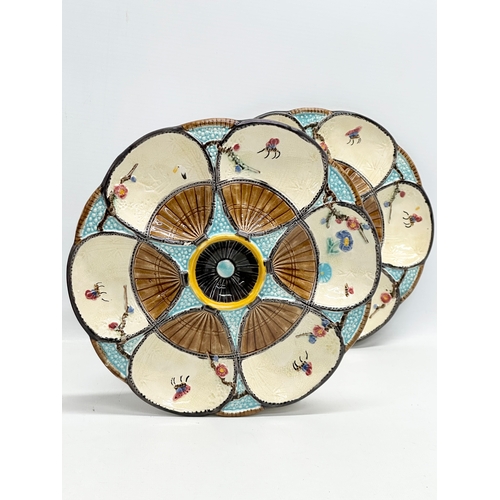 3 - Simon Fielding & Co. A rare set of 4 Late 19th Century Majolica “Fan & Insect” oyster plates. Circa ... 