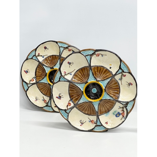 3 - Simon Fielding & Co. A rare set of 4 Late 19th Century Majolica “Fan & Insect” oyster plates. Circa ... 