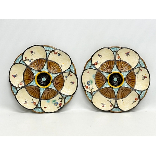 3 - Simon Fielding & Co. A rare set of 4 Late 19th Century Majolica “Fan & Insect” oyster plates. Circa ... 