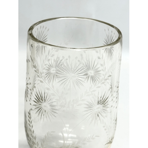 168 - A Late 19th Century Victorian etched glass celery vase. 19cm