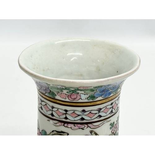 62 - A 19th/Early Century Chinese Famille Verte beaker vase. Late Qing Dynasty/Early Republic. 8.5x16.5cm