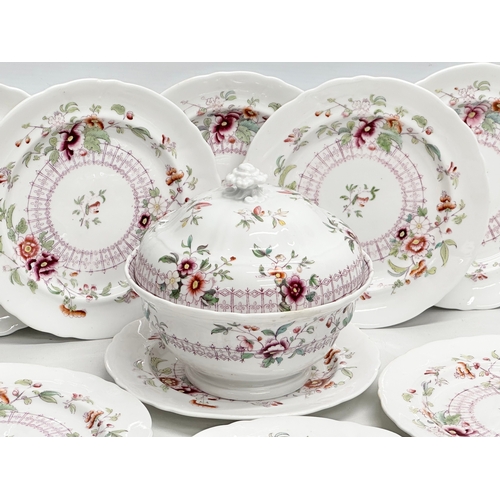 99 - James Duke & Nephews. A Late 19th Century famille rose part dinner service. Circa 1863. 11 salad pla... 