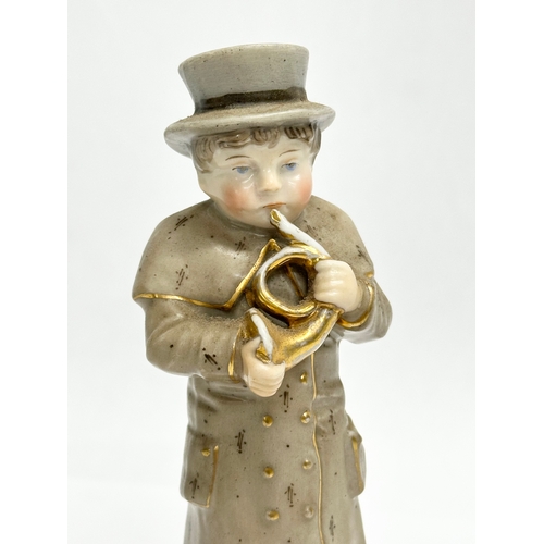 144 - Ernst Bohne Soehne. A Late 19th Century German trumpet player figurine. Circa 1878. 14.5cm