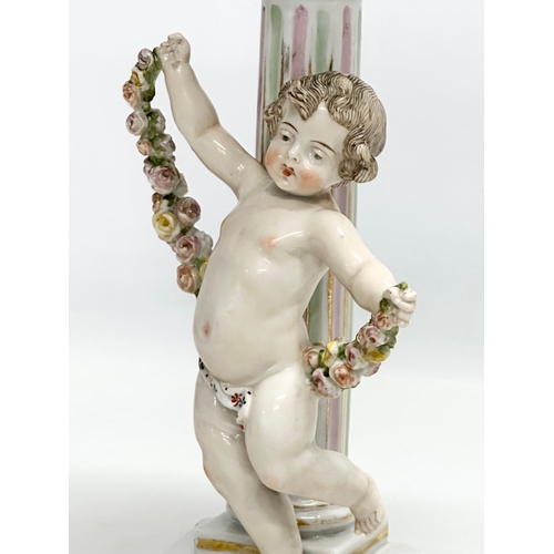 80 - A Late 19th Century German hand painted pottery figural, reticulated compote. 21x18x31cm.