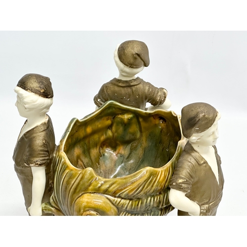 171 - A large vintage Royal Dux style, 3 figural centrepiece bowl. 20x23x24cm