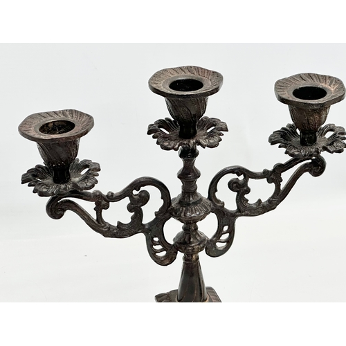 192 - A pair of Late 19th Century Victorian cast iron candelabras. 22x24.5cm.