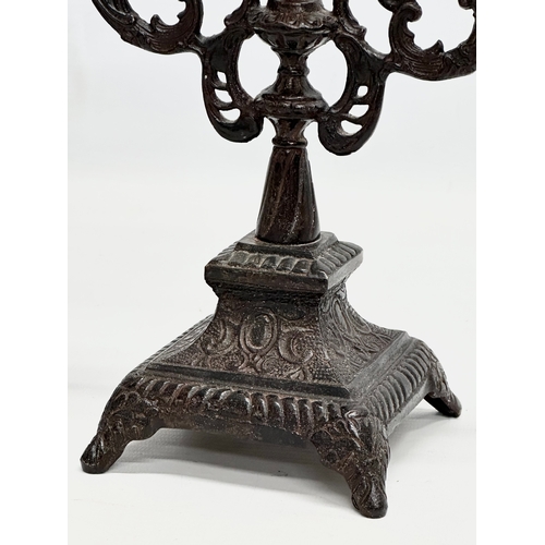 192 - A pair of Late 19th Century Victorian cast iron candelabras. 22x24.5cm.