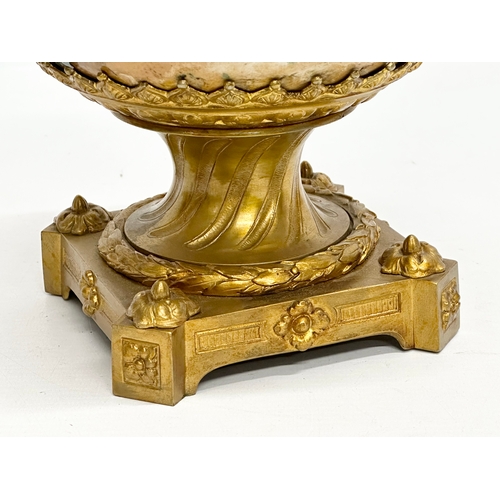 113 - A Late 19th Century French hand painted pottery bowl on a gilt bronze base. 18x18x22cm.