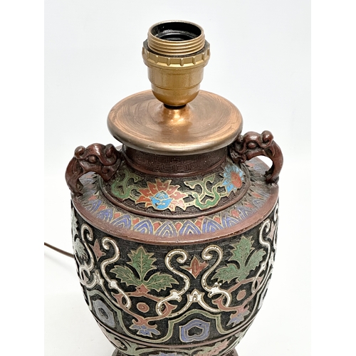 212 - A Late 19th Century Japanese cloisonné and bronzed brass table lamp. Meiji Period (1868-1912) 16x32c... 