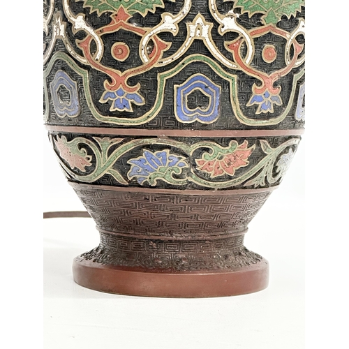 212 - A Late 19th Century Japanese cloisonné and bronzed brass table lamp. Meiji Period (1868-1912) 16x32c... 