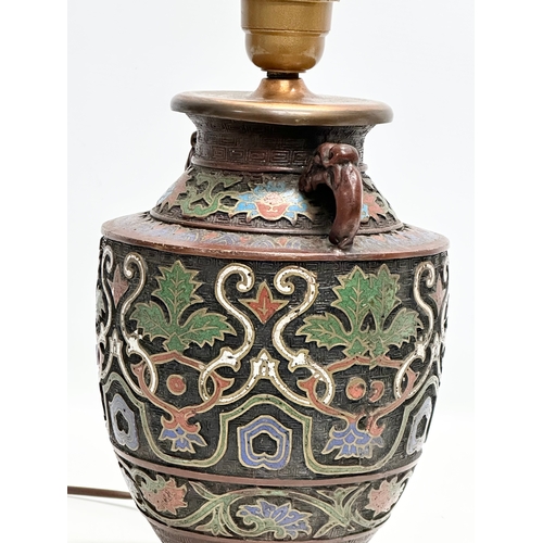 212 - A Late 19th Century Japanese cloisonné and bronzed brass table lamp. Meiji Period (1868-1912) 16x32c... 