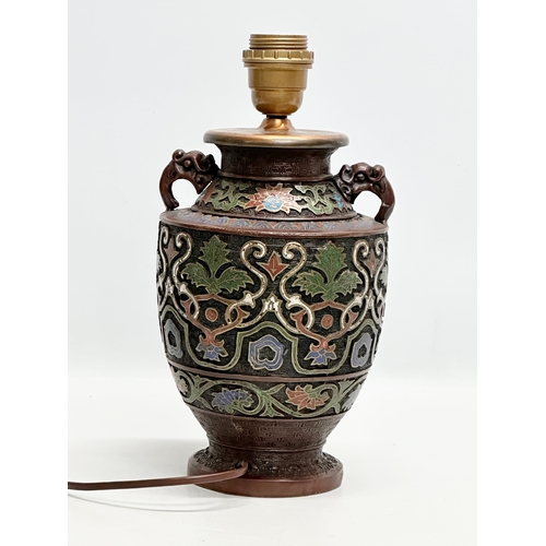 212 - A Late 19th Century Japanese cloisonné and bronzed brass table lamp. Meiji Period (1868-1912) 16x32c... 