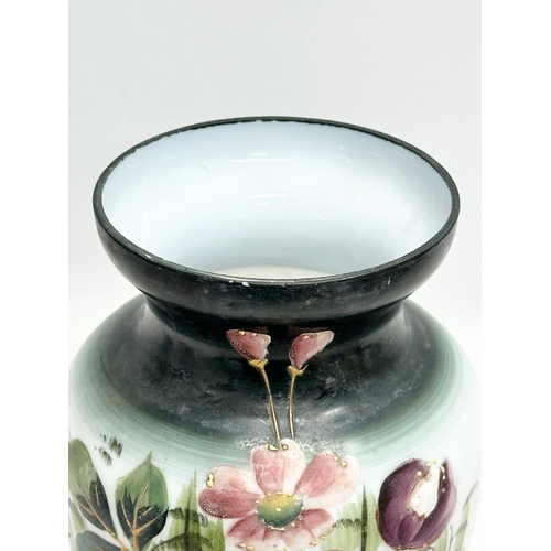 104 - A Late 19th Century French hand painted opaline glass baluster vase, with enamelled gilding. 29cm