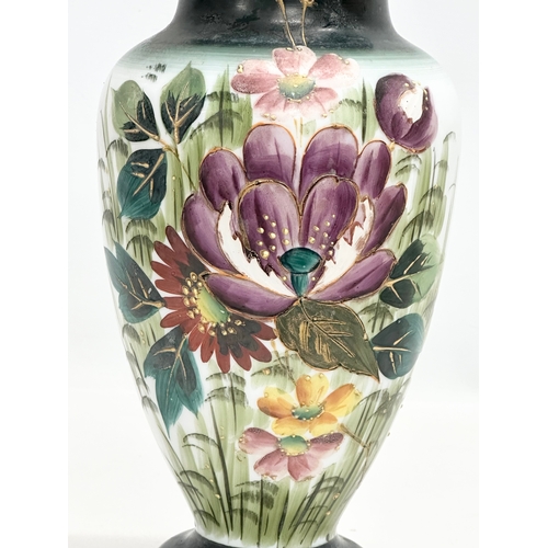 104 - A Late 19th Century French hand painted opaline glass baluster vase, with enamelled gilding. 29cm