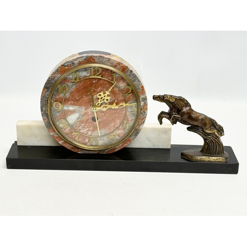 281 - A 1930’s Art Deco marble and slate 3 piece clock set. Clock 40x20cm.