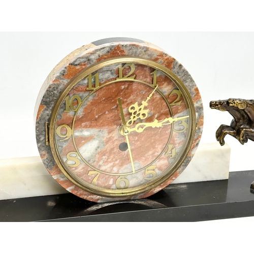 281 - A 1930’s Art Deco marble and slate 3 piece clock set. Clock 40x20cm.