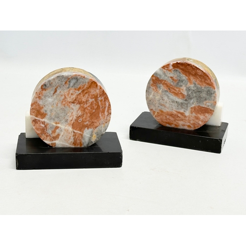 281 - A 1930’s Art Deco marble and slate 3 piece clock set. Clock 40x20cm.