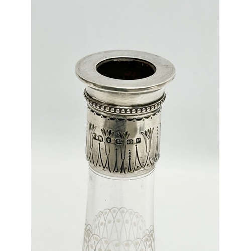 100 - Cartwright & Woodward. A 19th Century Victorian silver mounted, etched glass decanter. 1860’s. 30cm.