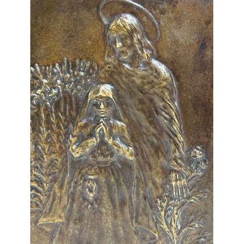 1 - Francois-Rupert Carabin. A signed Early 20th Century bronze religious wall plaque. Dated 1916. For t... 