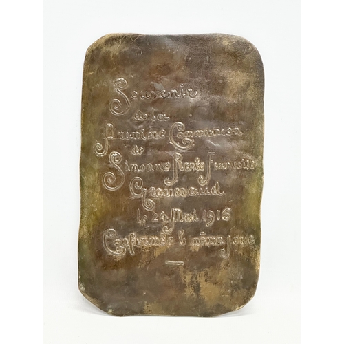 1 - Francois-Rupert Carabin. A signed Early 20th Century bronze religious wall plaque. Dated 1916. For t... 