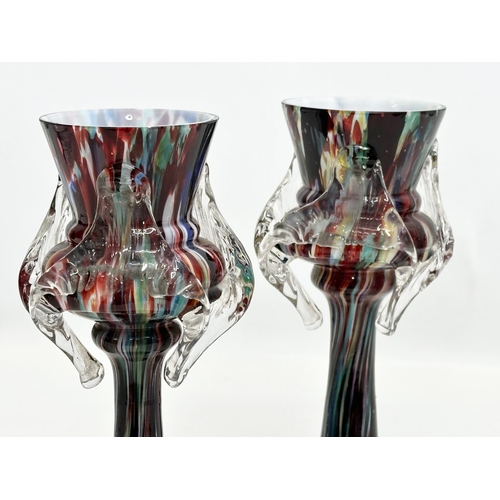 293 - Franz Welz. A pair of Bohemian splatter glass vases. 21cm.