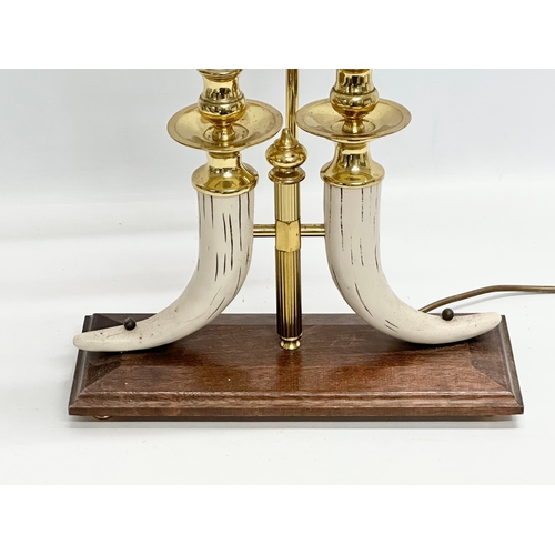 294 - A Late 20th Century faux horn and brass table lamp. 34x13x70cm