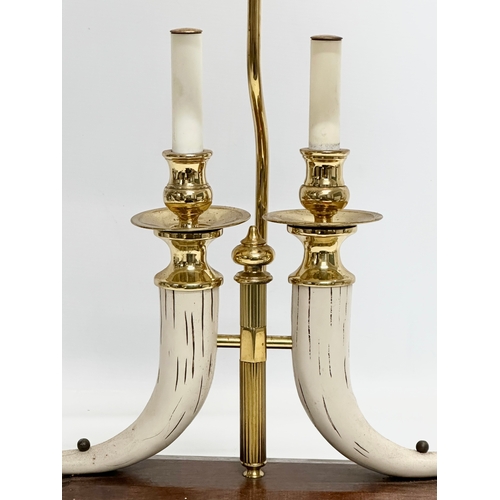 294 - A Late 20th Century faux horn and brass table lamp. 34x13x70cm