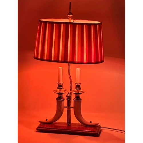 294 - A Late 20th Century faux horn and brass table lamp. 34x13x70cm