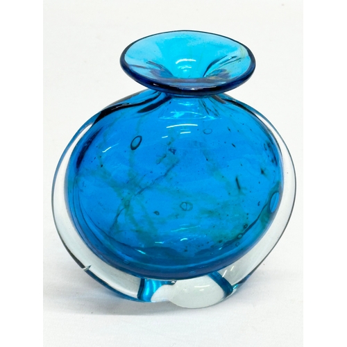 340 - An Mdina “Blue Summer” art glass vase. Sea & Sand. 1970’s. 13x14cm.