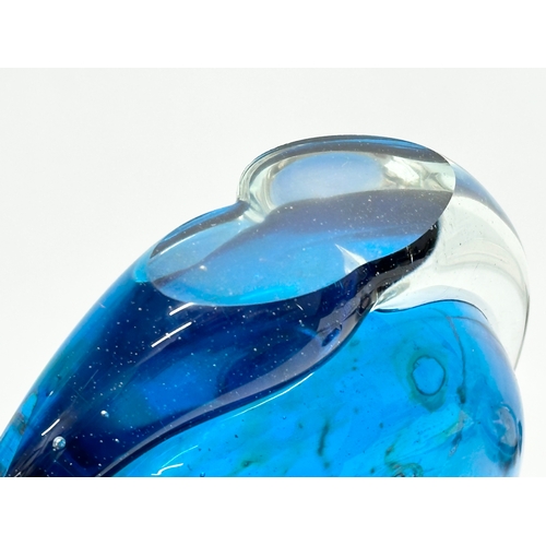 340 - An Mdina “Blue Summer” art glass vase. Sea & Sand. 1970’s. 13x14cm.