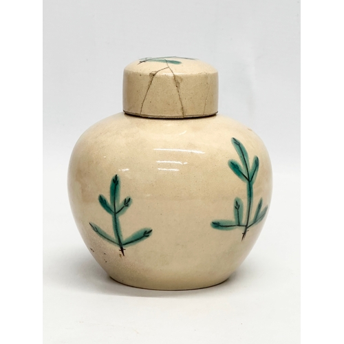 283 - A signed Late 19th/Early 20th Century Japanese glazed stoneware ginger jar with cover 11x13cm, toget... 