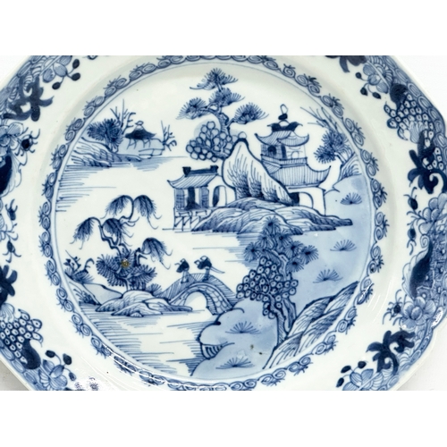 60 - Qianlong Period (1735-1796/99) an 18th Century Chinese blue and white willow pattern, octagon form p... 